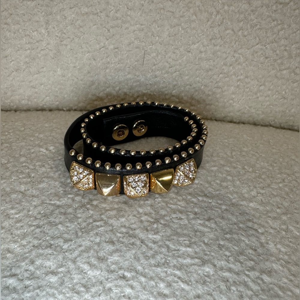Juicy Couture Gold and Black Leather Bracelet